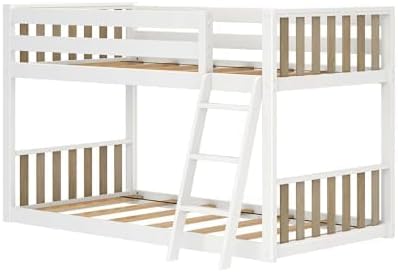 Max & Lily Low Bunk Bed, Scandinavian Modern Bunk Bed, Solid Wood Twin-Over-Twin Bed Frame for Kids, No Box Spring Needed, Blonde/White