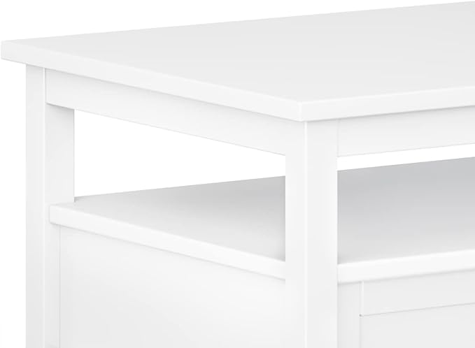 SIMPLIHOME Warm Shaker Coffee Table - 48 inch Wide Solid Wood Cocktail Table in White, Transitional Living Room Table with 2 Storage Drawers and Open Shelf for Sitting Area or Lounge