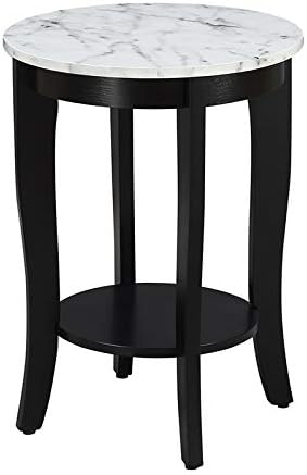 Convenience Concepts American Heritage Round End Table, White Faux Marble / Black