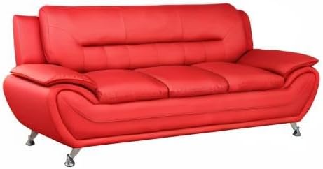 Container Furniture Direct Michael Modern Faux Leather Upholstered Stainless Steel Legs Living Room Sofa, Chair, Red