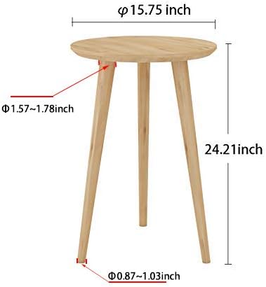 WoodShine Side Table Small Round Solid Wood Sofa End Tables Accent Nesting Coffee Table Natural(H:24.21inch)