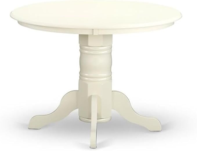 East West Furniture SHIP3-LWH-W 3 Piece Dinette Set for Small Spaces Contains a Round Kitchen Table with Pedestal and 2 Dining Chairs, 42x42 Inch, Linen White