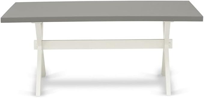 East West Furniture X097MZ015-5 5 Piece Modern Dining Table Set Includes a Rectangle Wooden Table with X-Legs and 4 Baby Blue Linen Fabric Upholstered Chairs, 40x72 Inch, Multi-Color