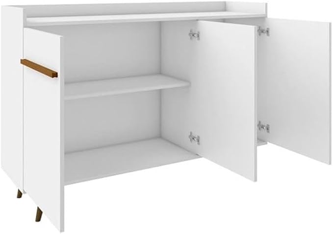 Manhattan Comfort Bradley Buffet Cabinet with Storage, Mid Century Modern Sideboard with 4 Shelves and Soft Close Doors, TV Stand Media Console for up to 50" Screens, 53.54" Long, White