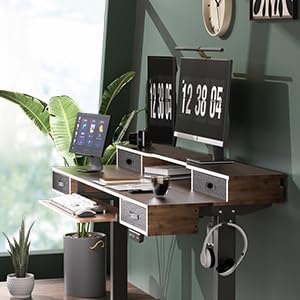 Electric Standing Desk, 55" Standing Desk Adjustable Height, Adjustable Desk with 4 Drawers, Ergonomic Adjustable Sit Stand Desk with Keyboard Tray, Rustic Brown