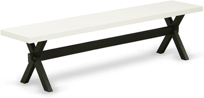 East West Furniture X627DR124-6 6 Piece Dining Table Set Contains a Rectangle Wooden Table with X-Legs and 4 Black Color Linen Fabric Parson Chairs with a Bench, 40x72 Inch, Multi-Color