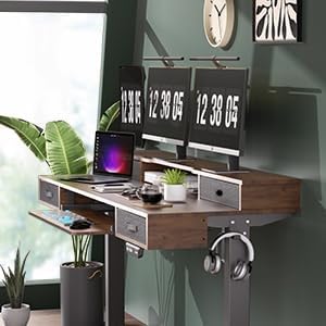 Standing Desk, 63" Adjustable Desk, Multifunctional Electric Standing Desk with 4 Drawers, Ergonomic Height Adjustable Desk with Keyboard Tray, Rustic Brown