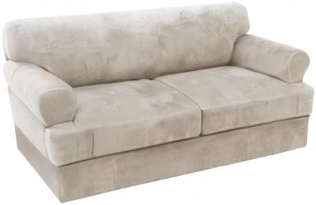 H.VERSAILTEX Sofa Cover 3 Piece T Cushion Sofa Slipcovers Thick Velvet Couch Cover Stretch T Cushion Sofa Covers for 2 Cushion Couch with 2 Individual T Cushion Covers Washable, Oatmeal