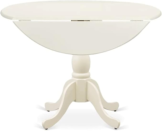 East West Furniture DMIP3-LWH-W 3 Piece Kitchen Table & Chairs Set Contains a Round Dining Table with Dropleaf and 2 Dining Room Chairs, 42x42 Inch, Linen White
