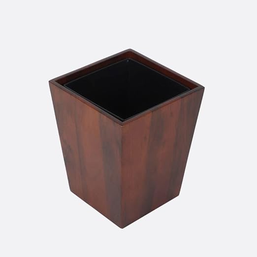 Premium Solid Wood Trashbin Multipurpose Furniture Basket for Home Living Room Office | Dustbin with Removal Metal Inner Liner from Mahogany Collection (Dwindle, 8x8x9.8 Inch)