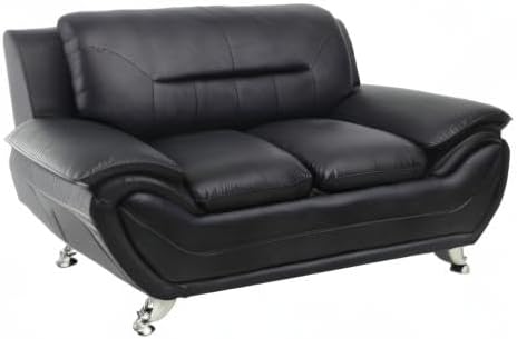 Container Furniture Direct Michael Modern Faux Leather Upholstered Stainless Steel Legs Living Room Loveseat, Midnight Black
