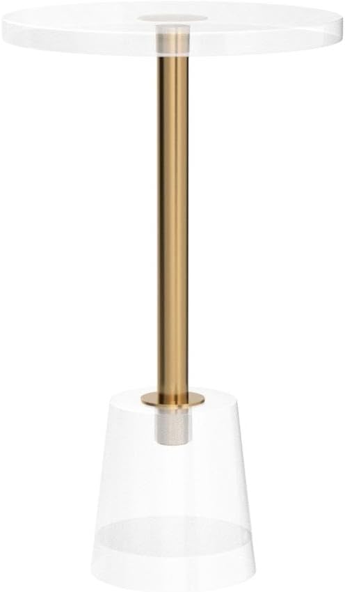 LIKENOW Furniture Acrylic Side Table,Clear Small Round End Table for Living Room,Bedroom,Office | Modern Nightstand with Gold Post for Drink,Food,Snack,Assembly