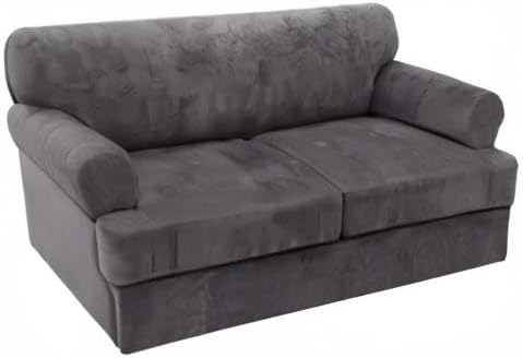 H.VERSAILTEX Sofa Cover 3 Piece T Cushion Loveseat Slipcovers Thick Velvet Couch Cover Stretch T Cushion Sofa Covers for 2 Cushion Couch with 2 Individual T Cushion Covers Washable, Grey