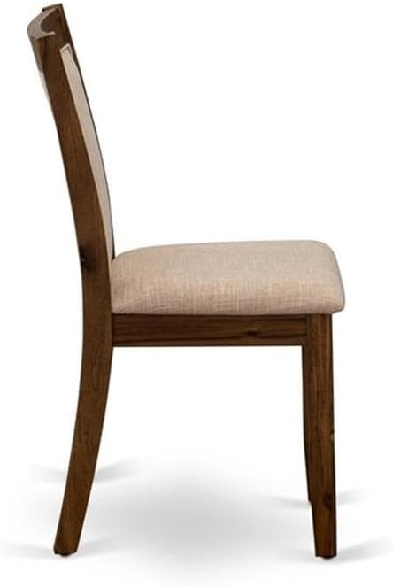 East West Furniture DLMZ3-AWN-04 3 Piece Dinette Set for Small Spaces Contains a Round Dining Table with Dropleaf and 2 Light Tan Linen Fabric Parsons Dining Chairs, 42x42 Inch, Natural Walnut