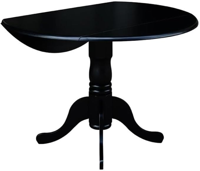 IC International Concepts, 42" Round Dual Drop Leaf Pedestal Dining Table, Solid Wood, Real Parawood, 42" W x 42" D x 29.5" H, Easy Assembly, Black