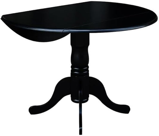 IC International Concepts, 42" Round Dual Drop Leaf Pedestal Dining Table, Solid Wood, Real Parawood, 42" W x 42" D x 29.5" H, Easy Assembly, Black