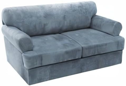 H.VERSAILTEX Sofa Cover 3 Piece T Cushion Loveseat Slipcovers Thick Velvet Couch Cover Stretch T Cushion Sofa Covers for 2 Cushion Couch with 2 Individual T Cushion Covers Washable, Stone Blue