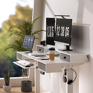 Electric Standing Desk, 55" Standing Desk Adjustable Height, Multifunctional Standing Table with 4 Drawers, Ergonomic Adjustable Standing Desk with Keyboard Tray, Snow White