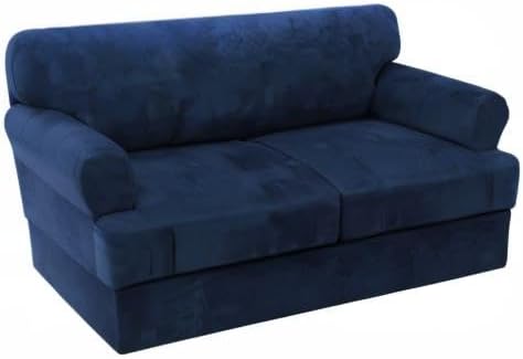 H.VERSAILTEX Sofa Cover 3 Piece T Cushion Loveseat Slipcovers Thick Velvet Couch Cover Furniture Protector Stretch T Cushion Sofa Covers for 2 Cushion Couch with 2 Individual T Cushion Covers, Navy