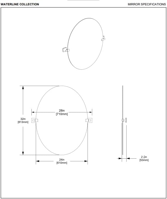 Gatco 5589LG Waterline Frameless Oval Mirror, 32 Inch, Chrome