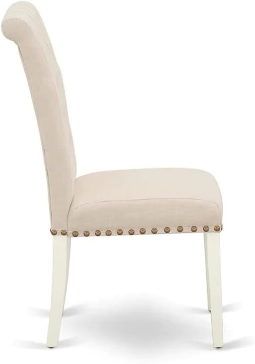 East West Furniture LGBR5-LWH-02 5 Piece Dining Room Table Set Includes a Rectangle Kitchen Table with Butterfly Leaf and 4 Light Beige Linen Fabric Parson Chairs, 42x84 Inch, Linen White