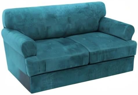 H.VERSAILTEX Sofa Cover 3 Piece T Cushion Loveseat Slipcovers Thick Velvet Couch Cover Furniture Protector Stretch T Cushion Sofa Covers for 2 Cushion Couch with 2 T Cushion Covers Washable, Deep Teal