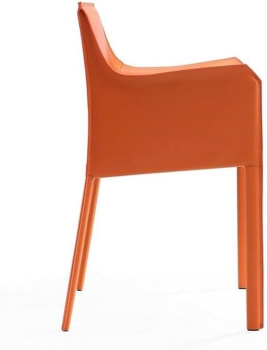 Manhattan Comfort Paris 8-Piece Leather Dining Chair and Armchair Set, Upholstered in Luxurious Saddle Material, Metal Frame, Ideal for Industrial and Coastal Homes, No Assembly, Coral