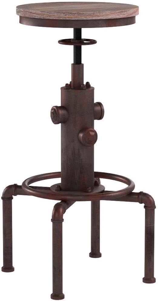 Topower Antique Vintage Industrial Barstool Solid Wood Water Pipe Fire Hydrant Design Cafe Coffee Industrial Bar Stool Set of 2 Red Bronze