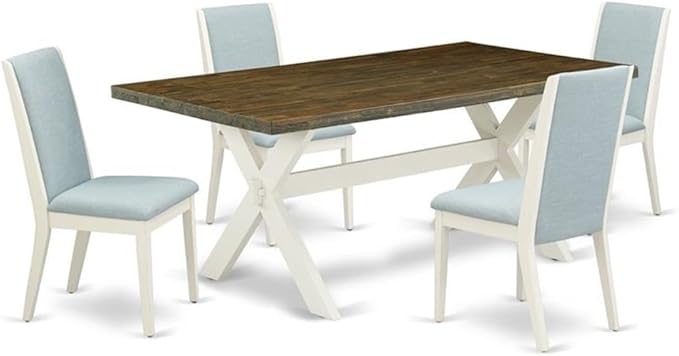 East West Furniture X077LA015-5 5 Piece Kitchen Table Set for 4 Includes a Rectangle Dining Room Table with X-Legs and 4 Baby Blue Linen Fabric Parsons Chairs, 40x72 Inch, Multi-Color