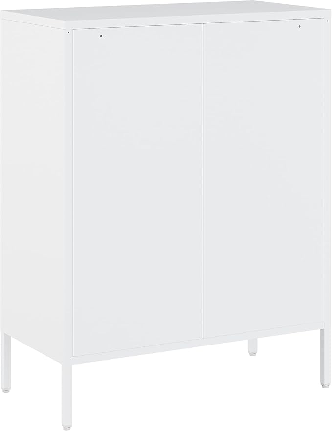 Manhattan Comfort Naomi Modern Metal Accent Cabinet, Minimalist Storage Cabinet with Doors & Adjustable Shelves, Vented Doors, Sturdy Steel Build, Versatile & Multi-Purpose Home Furniture, White
