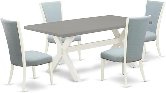 East West Furniture X097VE215-5 5 Piece Dining Table Set for 4 Includes a Rectangle Kitchen Table with X-Legs and 4 Baby Blue Linen Fabric Upholstered Chairs, 40x72 Inch, Multi-Color