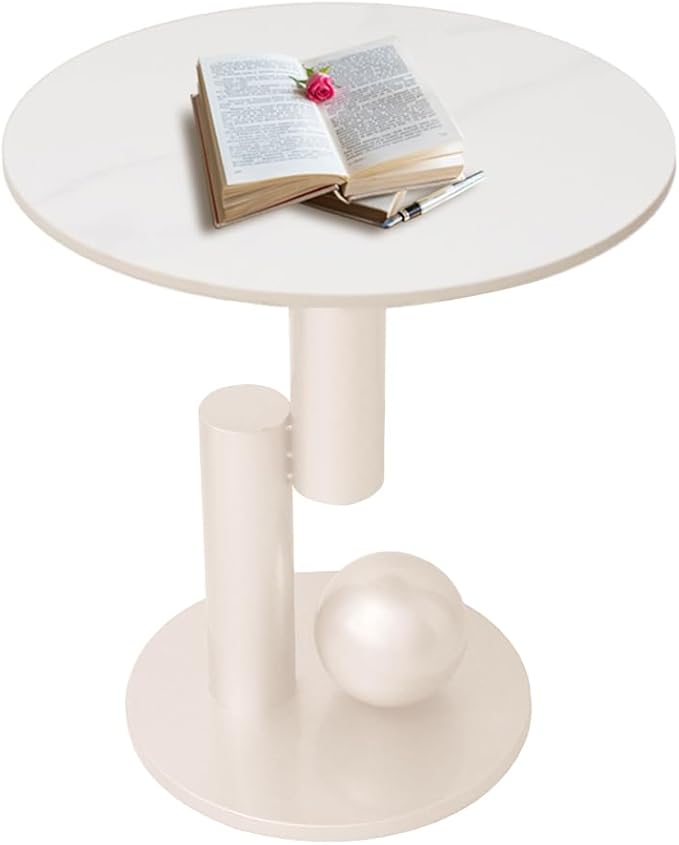 Marble Top Metal White End Table - Modern Sofa Side End Table Coffee Round Side Desk for Couch Living Room Bedroom