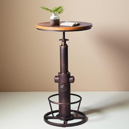 Industrial Bar Table Swivel Round Wooden Top Height Adjustable 38.6-44.4inch Vintage Kitchen Dining Chair Coffee Table Hydrant Design Bistro Table