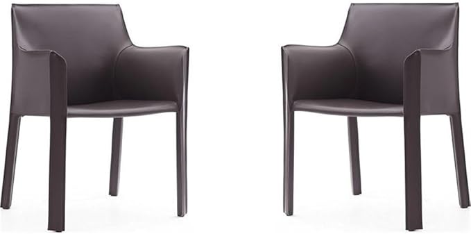 Manhattan Comfort Vogue Modern Faux Leather Dining Chairs, Metal Frame, Comfortable Padded Seat, Fully Assembled Armchair Accent Furniture, Set of 2, Grey