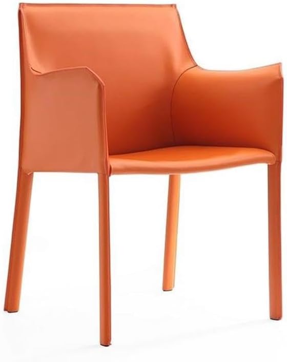 Manhattan Comfort Paris 8-Piece Leather Dining Chair and Armchair Set, Upholstered in Luxurious Saddle Material, Metal Frame, Ideal for Industrial and Coastal Homes, No Assembly, Coral