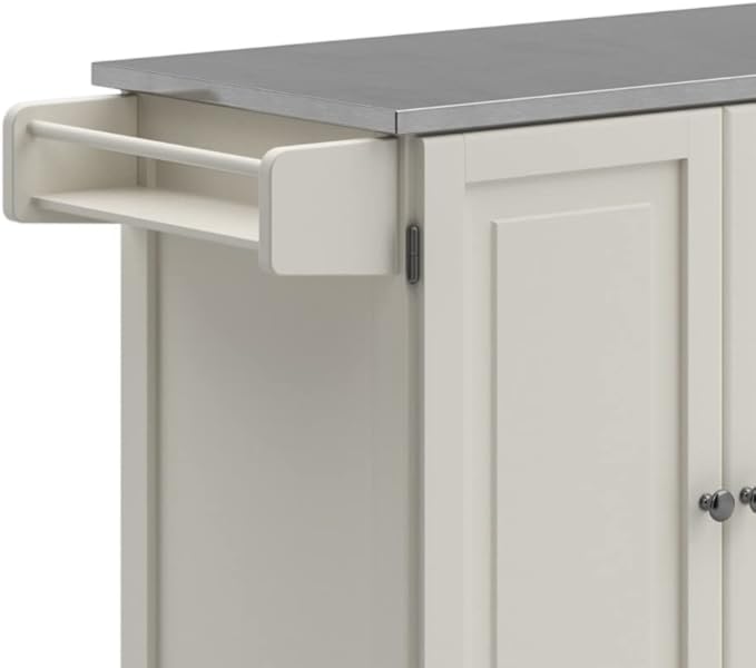 Homestyles Dolly Madison Rolling Mobile Kitchen Island with Storage and Towel Rack, 54 Inch Width, Off White