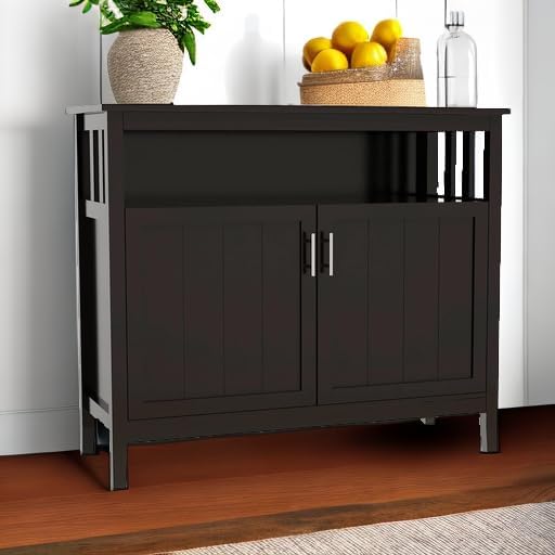 RASOO Espresso Buffet Cabinet, Modern Design with 2 Doors, Large Storage, MDF+Wood, 39.96x15.75x34.25 inches