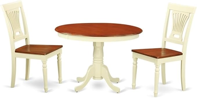 East West Furniture HLPL3-BMK-W 3 Piece Dining Room Table Set Contains a Round Kitchen Table with Pedestal and 2 Dining Chairs, 42x42 Inch, Buttermilk & Cherry