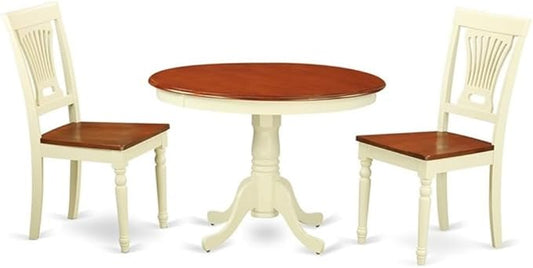 East West Furniture HLPL3-BMK-W 3 Piece Dining Room Table Set Contains a Round Kitchen Table with Pedestal and 2 Dining Chairs, 42x42 Inch, Buttermilk & Cherry