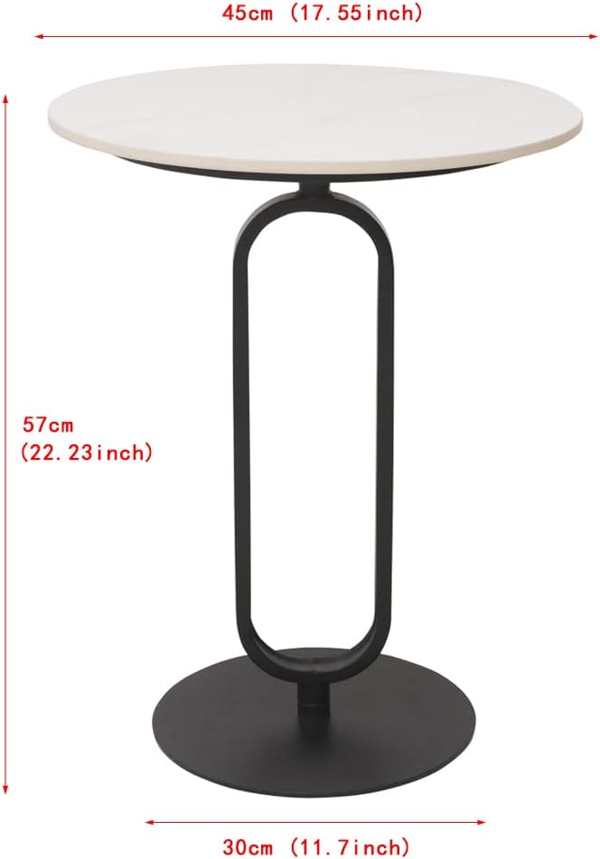 Side Table with Marble Top Metal Pub Bar Round Table Modern Sofa Side End Table Coffee Tray Side Desk for Couch Living Room Bedroom