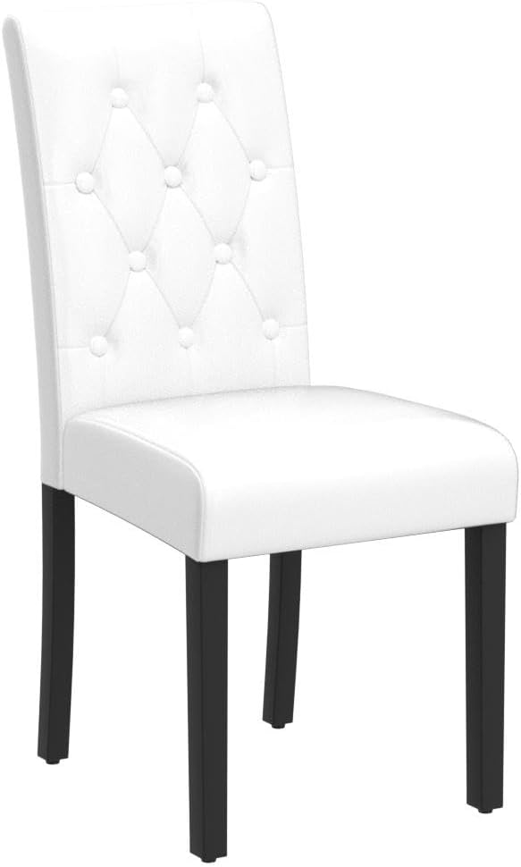 Yaheetech Dining Chairs Set of 6 Modern Style Faux Leather Dining Room Chairs with Solid Wood Legs and Button Tufted Padded for Home Kitchen, White