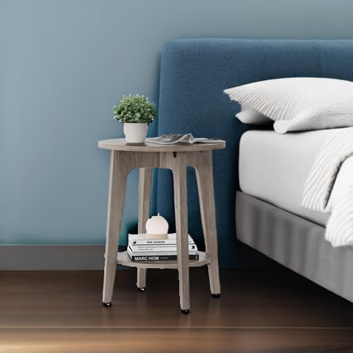 VASAGLE Side Table, Small Round End Table with Lower Shelf, Nightstand for Small Spaces, Living Room, Bedroom, Greige ULET283T02