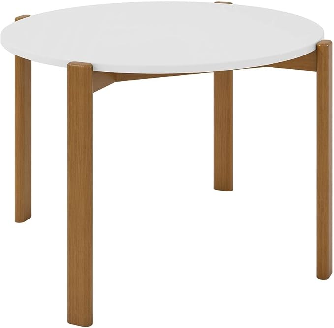 Manhattan Comfort Gales 46-Inch Mid Century Modern Round Dining Table for 2-4 Person, Minimalist Home Furniture with Solid Eucalyptus Wood Legs, Matte White
