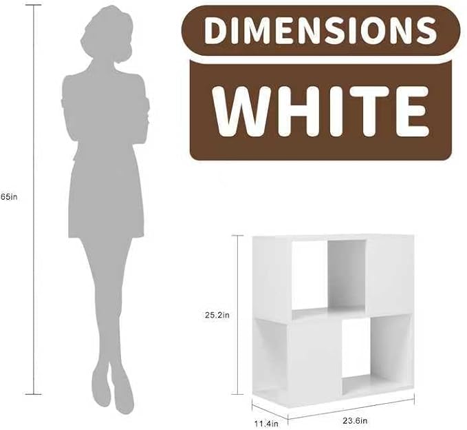 GHC 2 Tier Bookshelf, Wood Decorative Storage Shelving, Modern Freestanding Display Shelves, Tall Book Shelf Unit for Living Room, Bedroom, Office-White