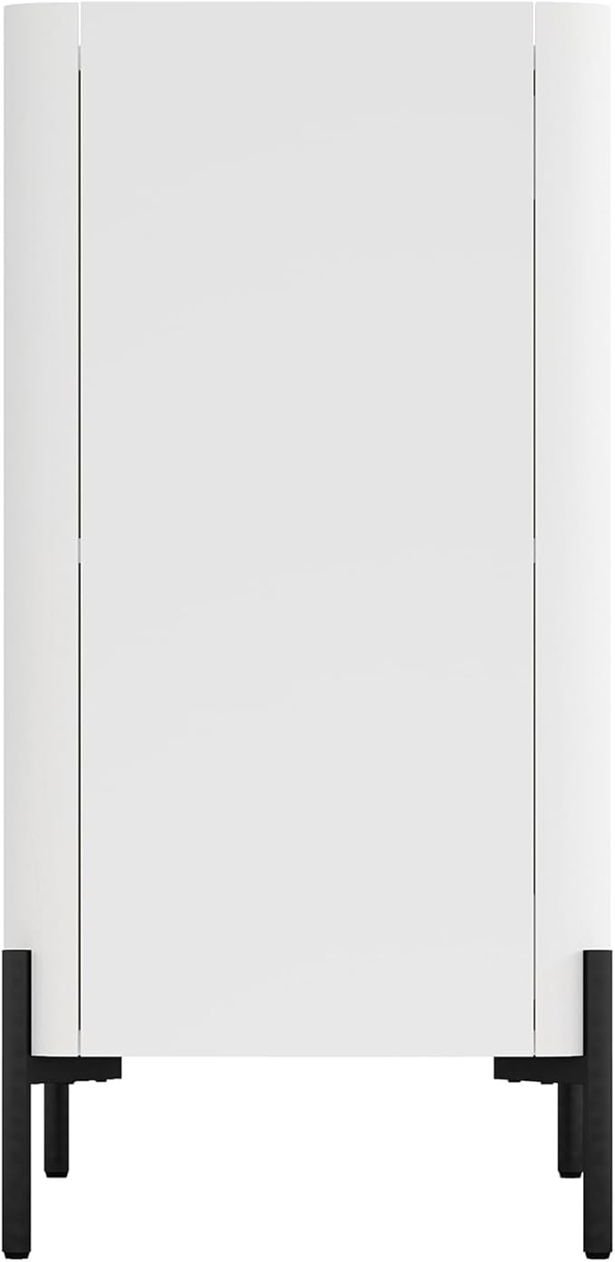 Manhattan Comfort Abbey Accent Cabinet with Doors, Tray Top Design and Adjustable Shelves, Sleek Modern Storage Furniture for Dining Area, Living Room, Bedroom, Entryway, White