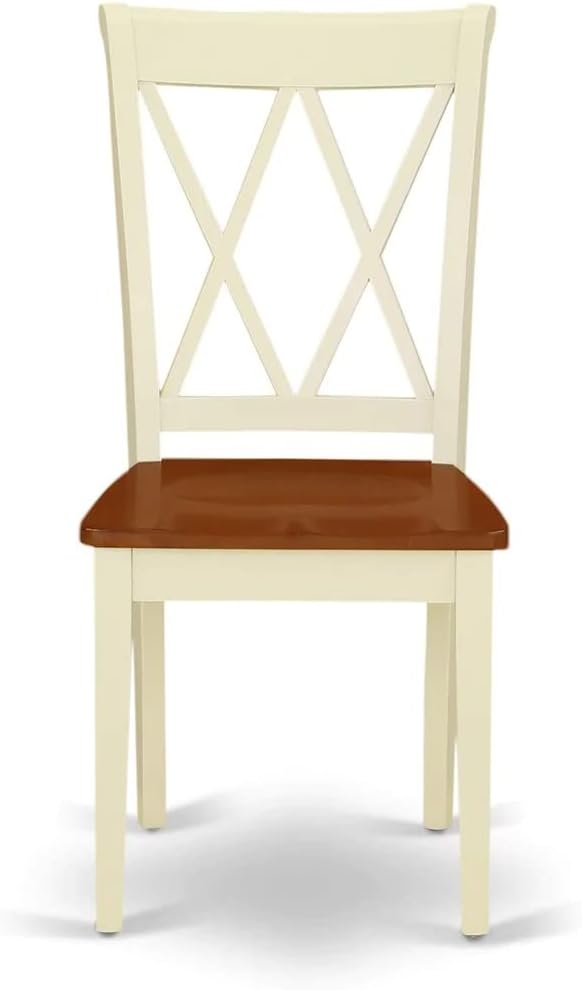 East West Furniture DOCL9-BMK-W 9 Piece Dining Table Set Includes a Rectangle Dining Room Table with Butterfly Leaf and 8 Wood Seat Chairs, 42x78 Inch, Buttermilk & Cherry
