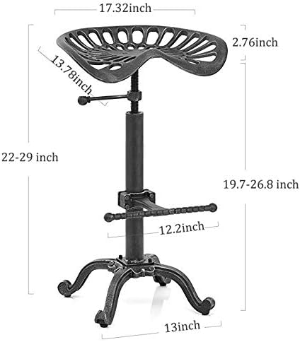 LOKKHAN Rustic Industrial Bar Stool - Cast Iron Tractor Seat 19.7" to 26.8" Counter Height Adjustable Swivel Farmhouse Breakfast Chairs - Metal Design - Perfect for Kitchen, Dining Room, and Home Bar
