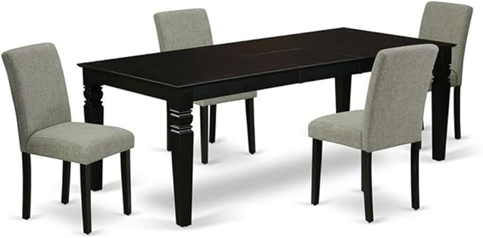 East West Furniture LGAB5-BLK-06 5 Piece Modern Dining Table Set Includes a Rectangle Wooden Table with Butterfly Leaf and 4 Shitake Linen Fabric Parsons Chairs, 42x84 Inch, Black