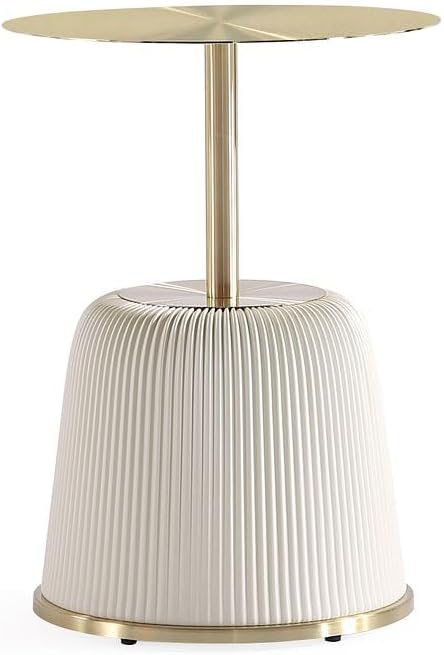 Manhattan Comfort Anderson Modern 15.75" Round End Tables 1.0 - Elegant Leatherette Upholstered Base with Pleated Design & Gold Steel Tabletop, Fully Assembled Accent Furniture, Set of 2, Cream