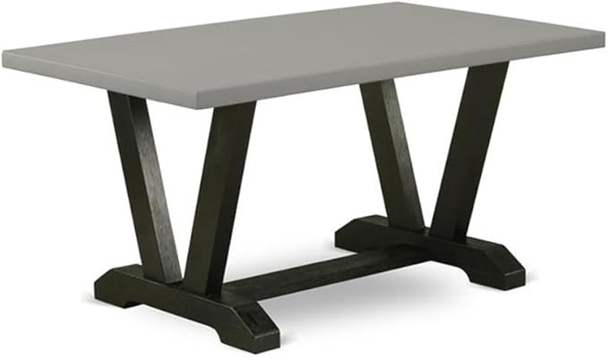 East West Furniture V696VE650-6 6 Piece Dining Set Contains a Rectangle Dining Room Table with V-Legs and 4 Dark Gotham Linen Fabric Upholstered Chairs with a Bench, 36x60 Inch, Multi-Color